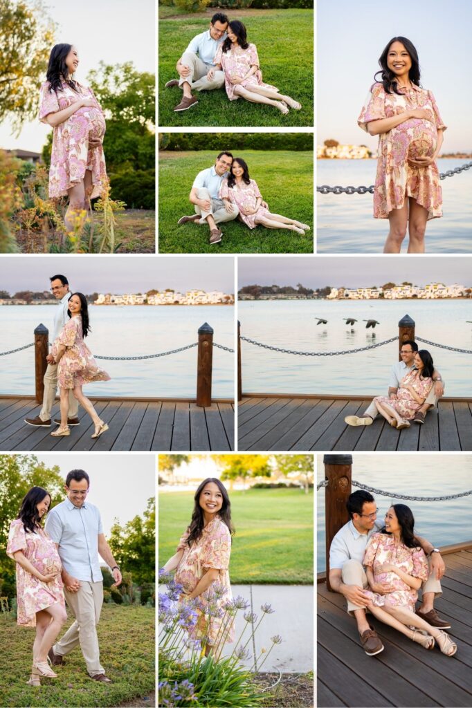 Couple smiling together on dock at Leo Ryan Park, Foster City during Bay Area Mini Sessions – Ellobelle Photography