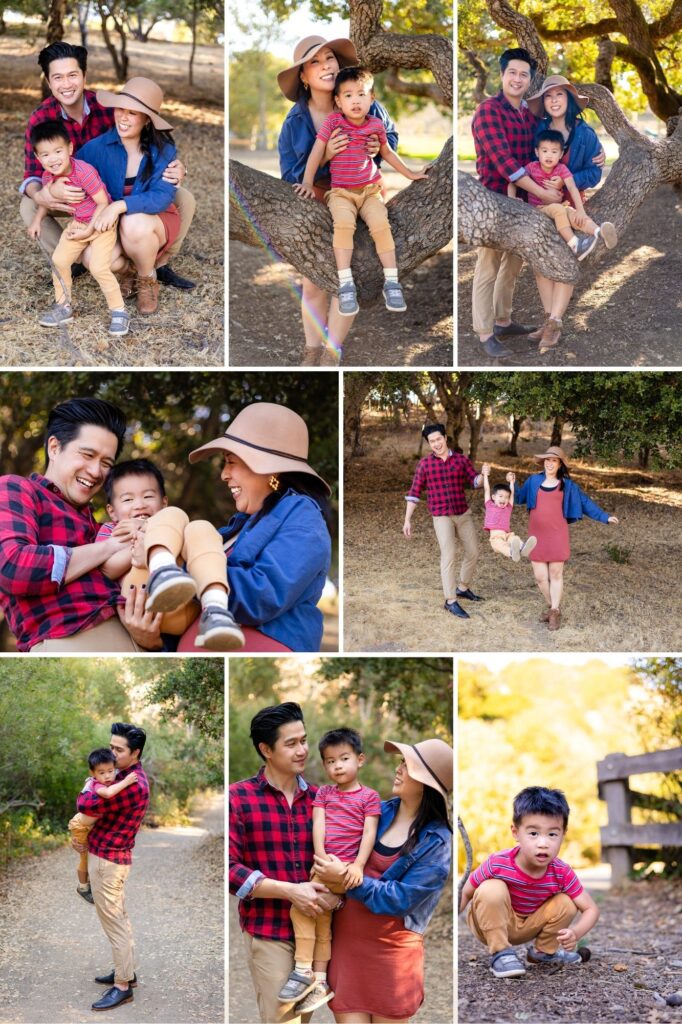 Photo collages of Family smiling together during Bay Area Mini session 2025 at Laurelwood Park San Mateo – Ellobelle Photography