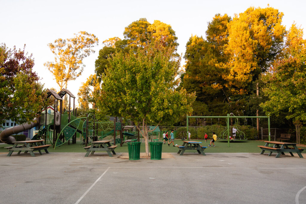 Wide view of Village Park Playground and picnic tables – Ellobelle Photography