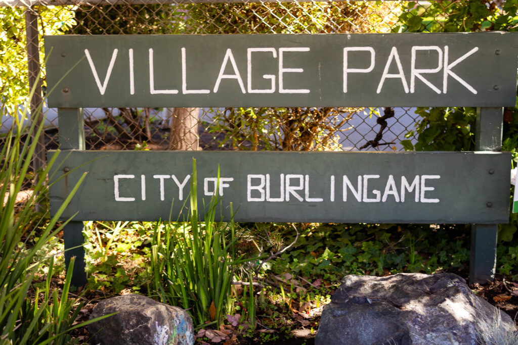 Village Park sign in Burlingame with greenery – Ellobelle Photography