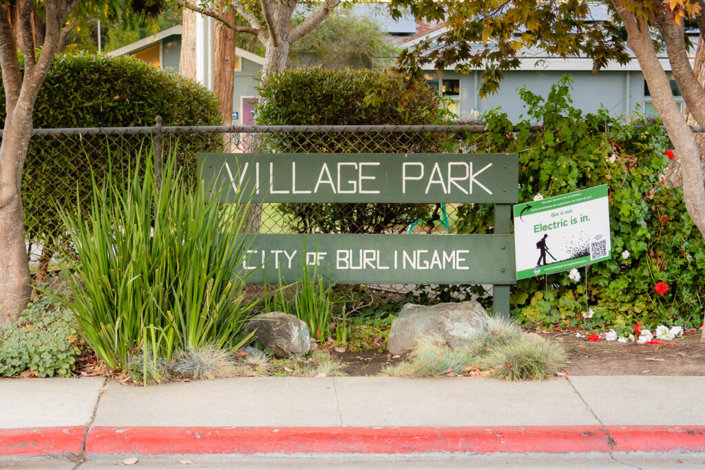 Village Park Playground Burlingame sign and plants – Ellobelle Photography