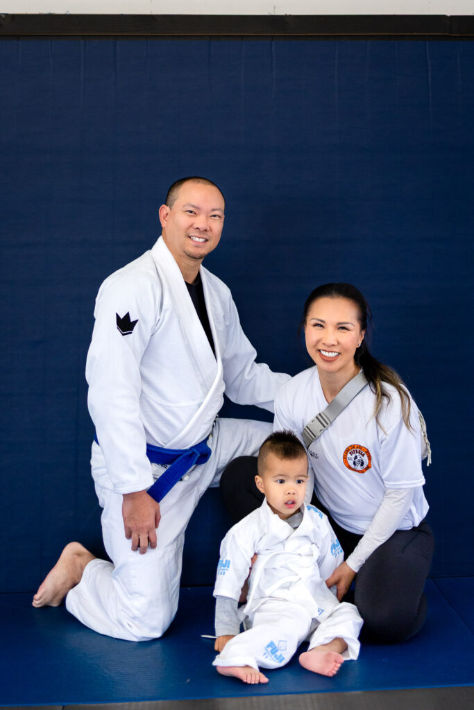 Family portrait in gis at martial arts training for families