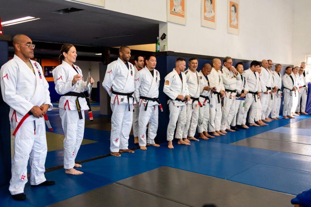 MNBJJ black belt instructors lined up during a Bay Area San Mateo promotion ceremony 