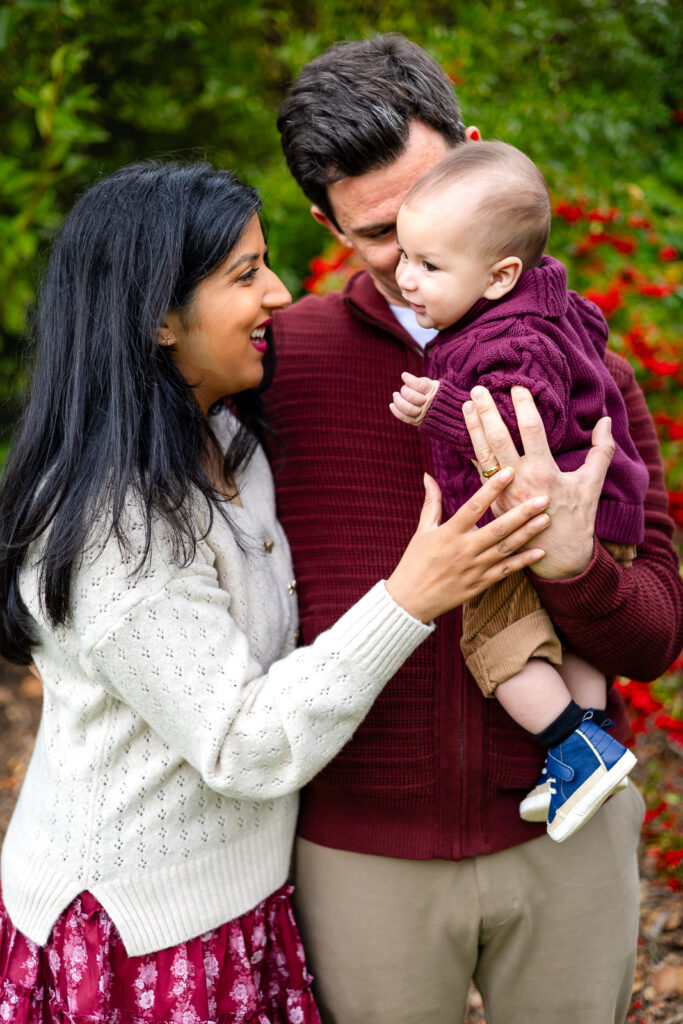 Mom smiling at her baby during a family session at Millbrae