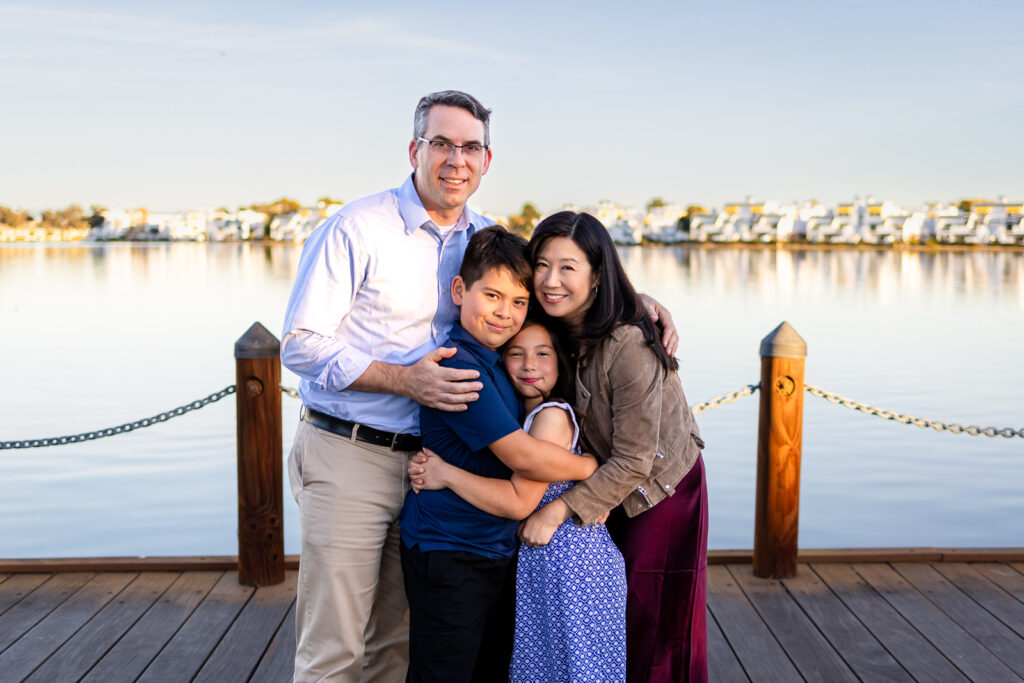 Family of four sunset portrait