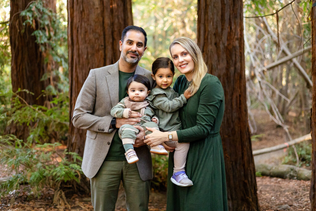 Family portrait in the redwoods at a mini session for San Mateo Parents Club.