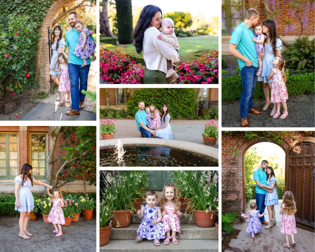 Family portraits among the gardens and historic estate at Filoli in Woodside.