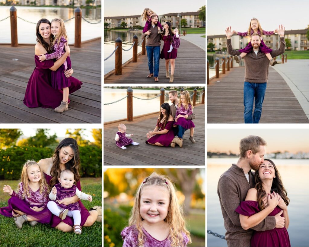 Family photography at Leo J. Ryan Park in Foster City beside the lagoon.